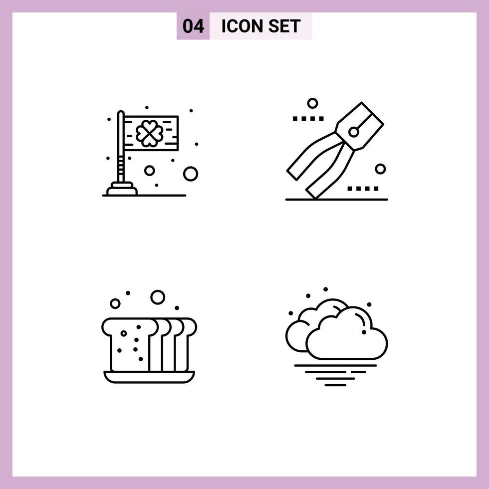 Set of 4 Vector Filledline Flat Colors on Grid for day bakery irish pincers bread Editable Vector Design Elements