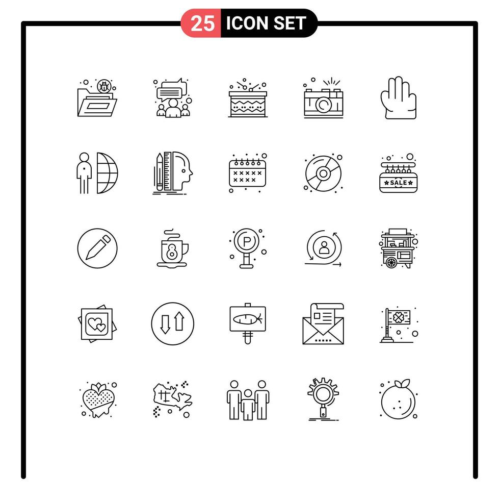 25 User Interface Line Pack of modern Signs and Symbols of capture photo team photography happy Editable Vector Design Elements