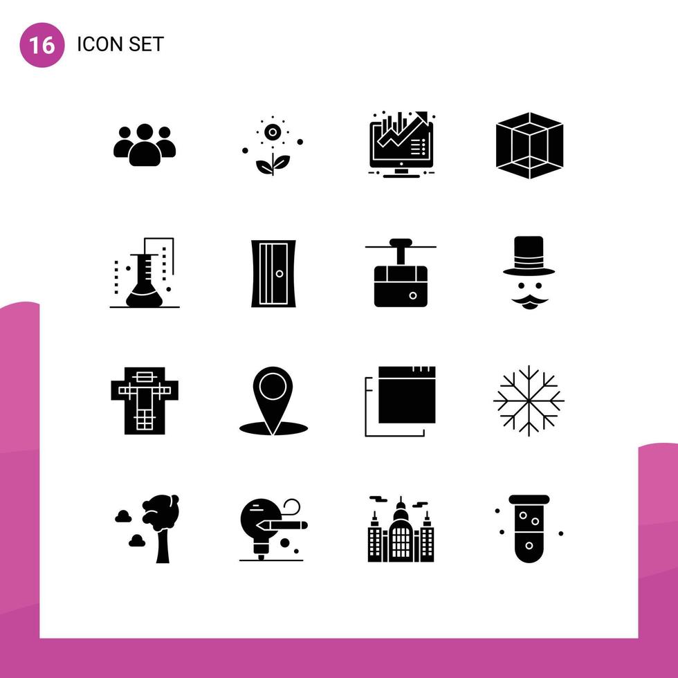 16 Thematic Vector Solid Glyphs and Editable Symbols of science lab chemical science business tool design Editable Vector Design Elements