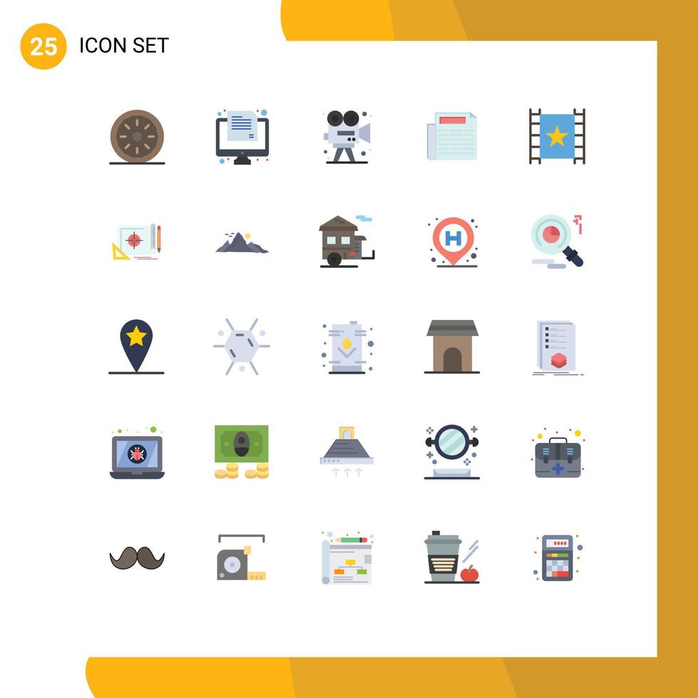 Mobile Interface Flat Color Set of 25 Pictograms of multimedia paper paper news arts Editable Vector Design Elements
