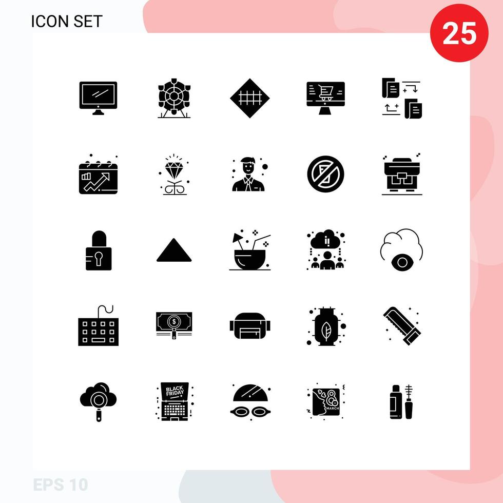 Modern Set of 25 Solid Glyphs and symbols such as files online canada monitor road sign Editable Vector Design Elements