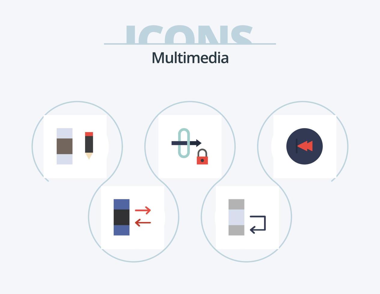 diseño de iconos de paquete de iconos planos multimedia 5. . multimedia. editar. hacia atrás. flecha vector