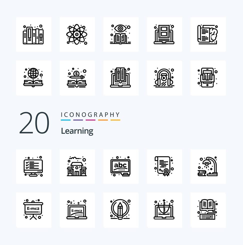 20 Learning Line icon Pack like light book abc diploma certification vector