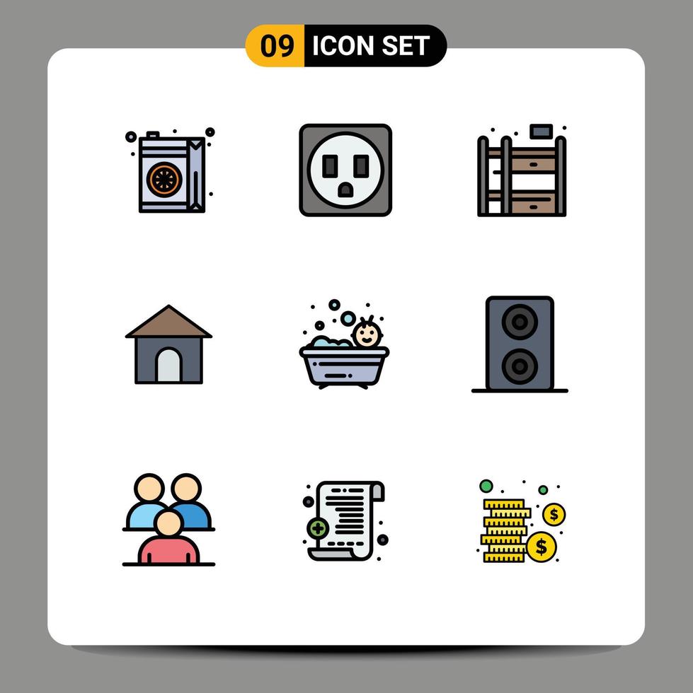 paquete de iconos vectoriales de stock de 9 signos y símbolos de línea para altavoces baño litera baño tienda elementos de diseño vectorial editables vector