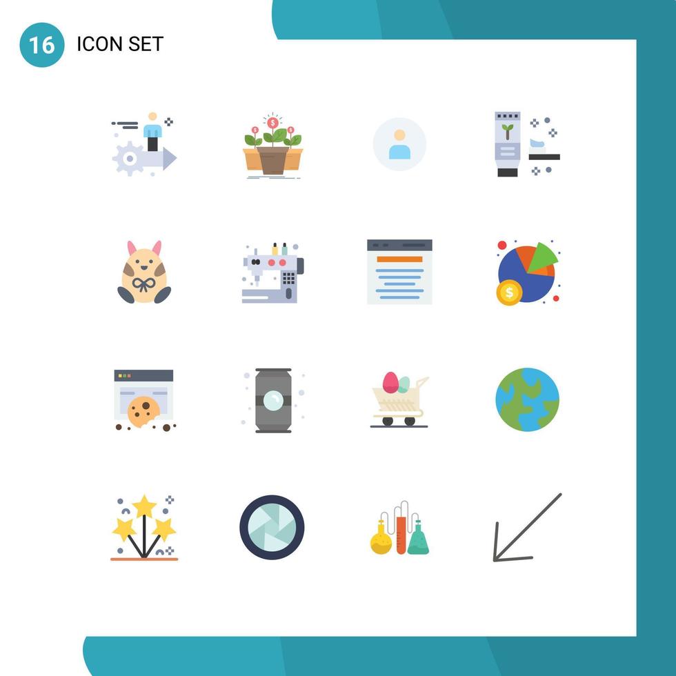 16 Universal Flat Color Signs Symbols of setting tree user money worker Editable Pack of Creative Vector Design Elements