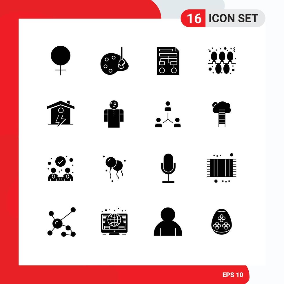 Group of 16 Solid Glyphs Signs and Symbols for house holidays paper garland lights Editable Vector Design Elements
