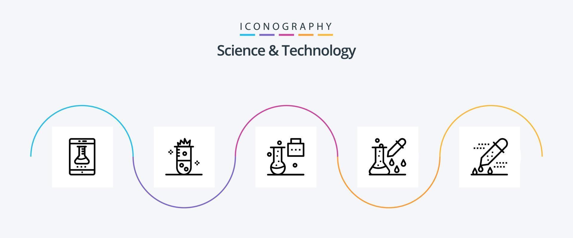 Science And Technology Line 5 Icon Pack Including microbiology. chemical test. nuclear fission. science portfolio. science education vector