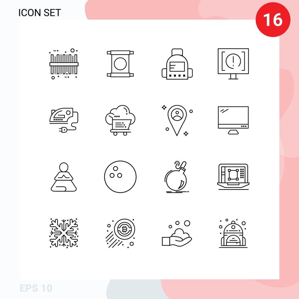 Set of 16 Vector Outlines on Grid for iron electric school support help Editable Vector Design Elements
