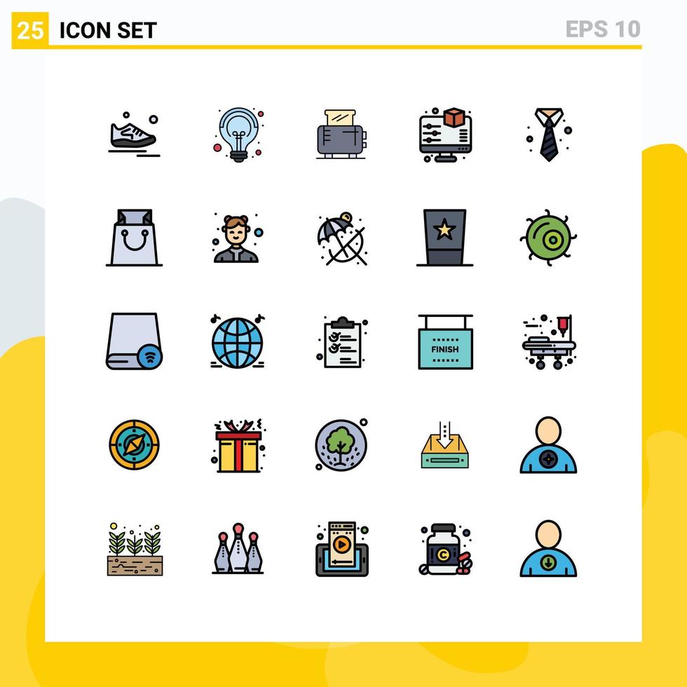 Mobile Interface Filled line Flat Color Set of 25 Pictograms of business preview seo monitor toaster Editable Vector Design Elements