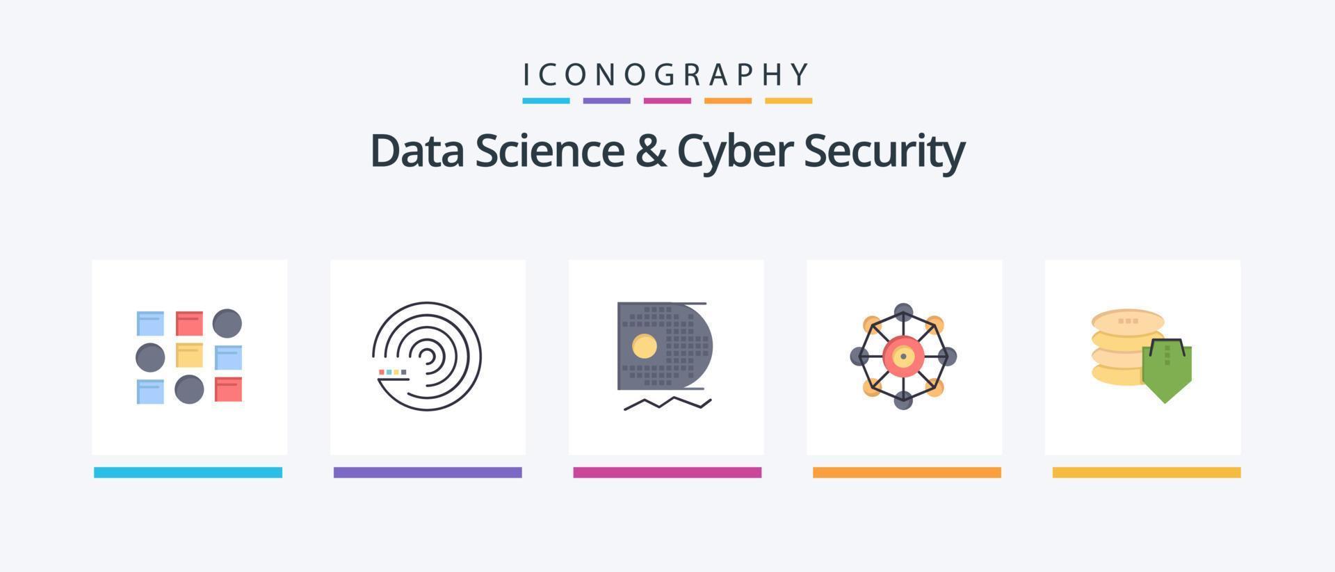 Data Science And Cyber Security Flat 5 Icon Pack Including dollar. scince. data. machine learning. learning. Creative Icons Design vector