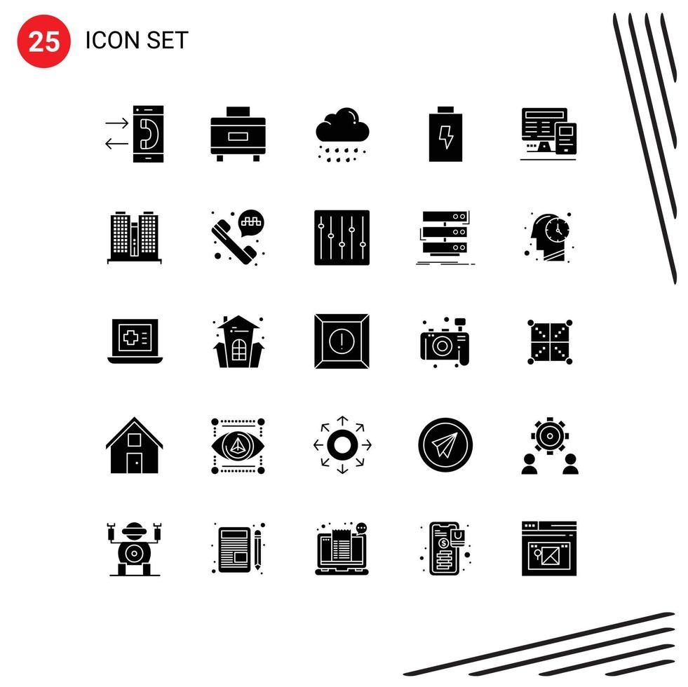 25 Thematic Vector Solid Glyphs and Editable Symbols of education computer cloud electric battery Editable Vector Design Elements