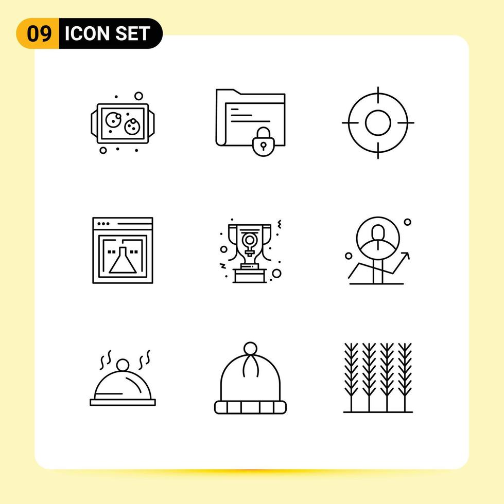 Mobile Interface Outline Set of 9 Pictograms of web lab safe folder flask ui Editable Vector Design Elements