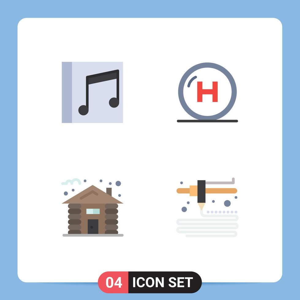 Set of 4 Commercial Flat Icons pack for album line song clinic house Editable Vector Design Elements