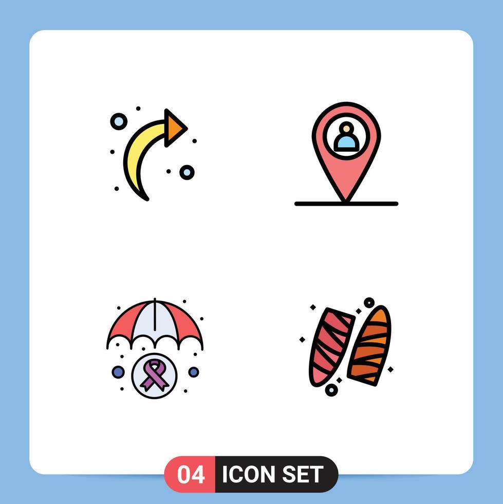 Universal Icon Symbols Group of 4 Modern Filledline Flat Colors of arrow cancer awareness location health sports Editable Vector Design Elements