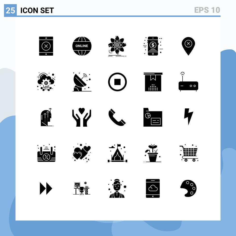 User Interface Pack of 25 Basic Solid Glyphs of navigation location information sale money Editable Vector Design Elements