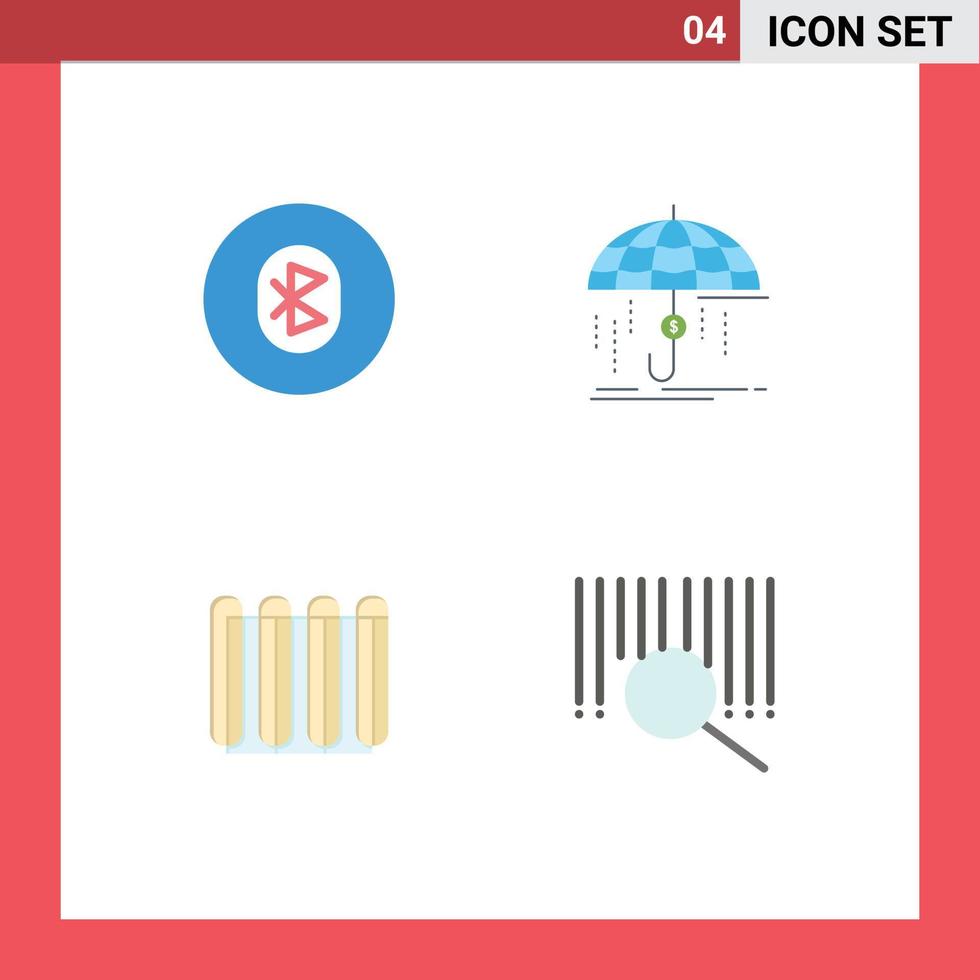 Pack of 4 Modern Flat Icons Signs and Symbols for Web Print Media such as bluetooth protection system financial heater Editable Vector Design Elements