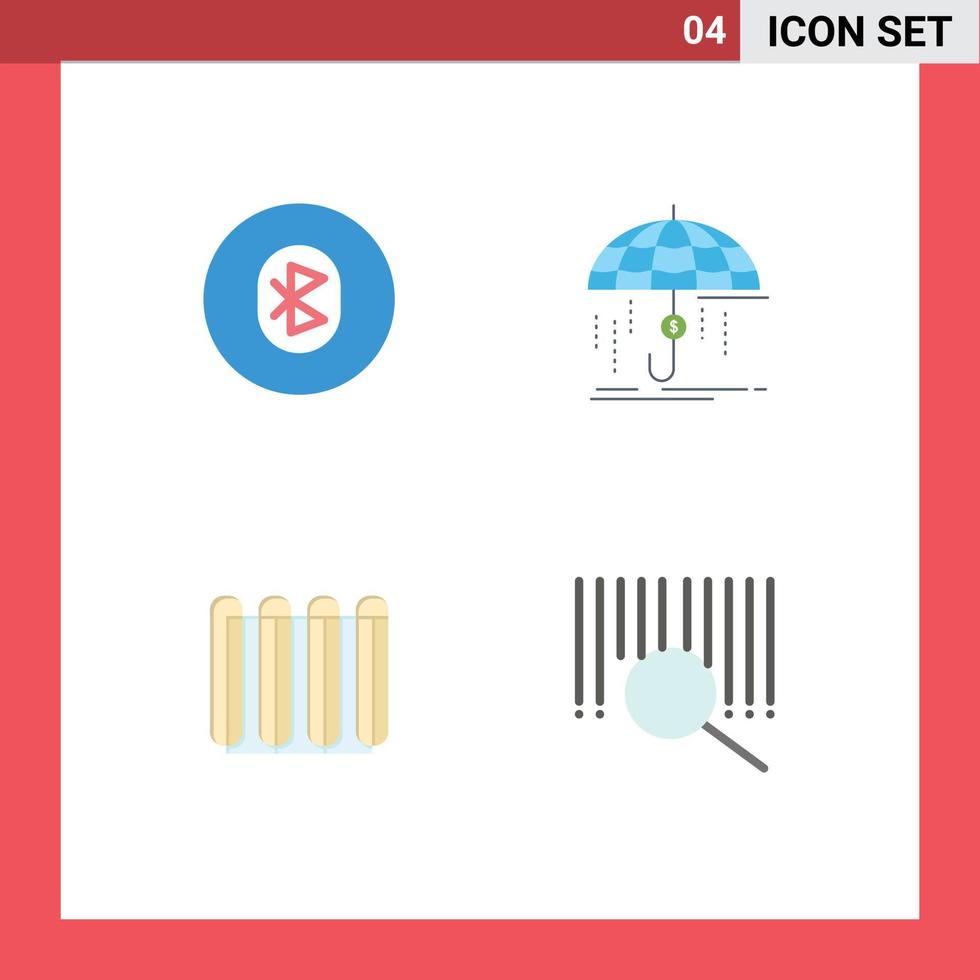 paquete de 4 signos y símbolos de iconos planos modernos para medios de impresión web, como elementos de diseño de vectores editables del sistema de protección bluetooth calentador financiero