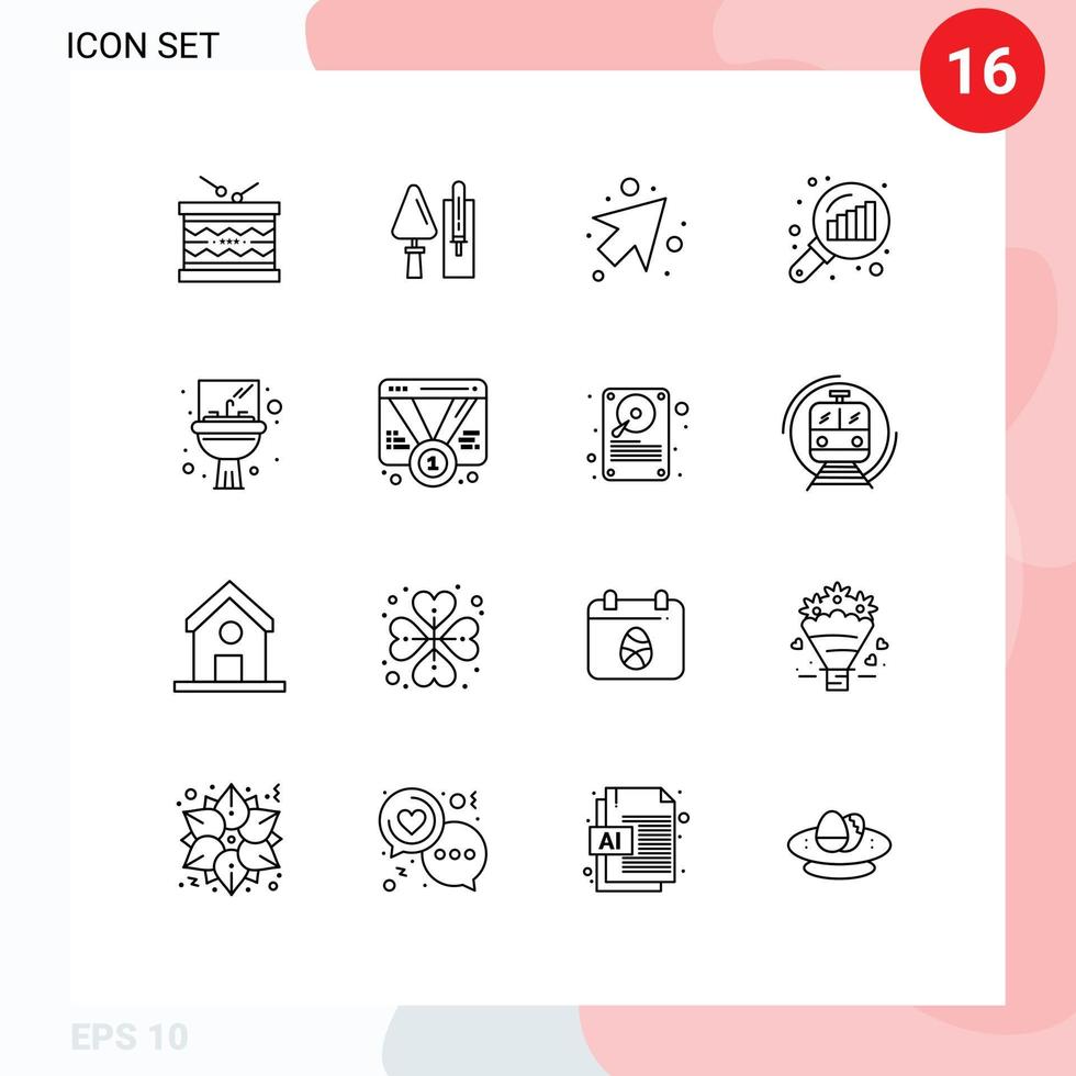 16 Outline concept for Websites Mobile and Apps bathroom graph magnifying masonry graph analysis right Editable Vector Design Elements