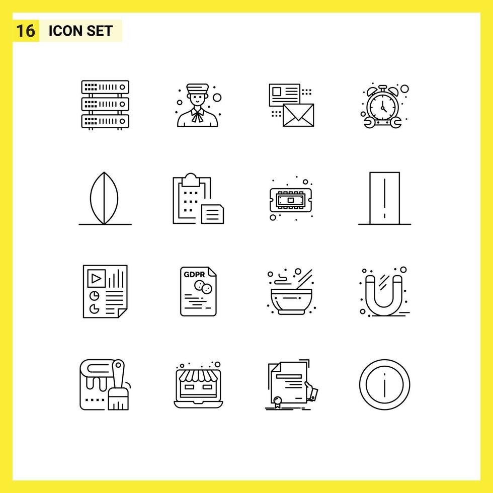 Modern Set of 16 Outlines and symbols such as watch stop professional mail mail Editable Vector Design Elements