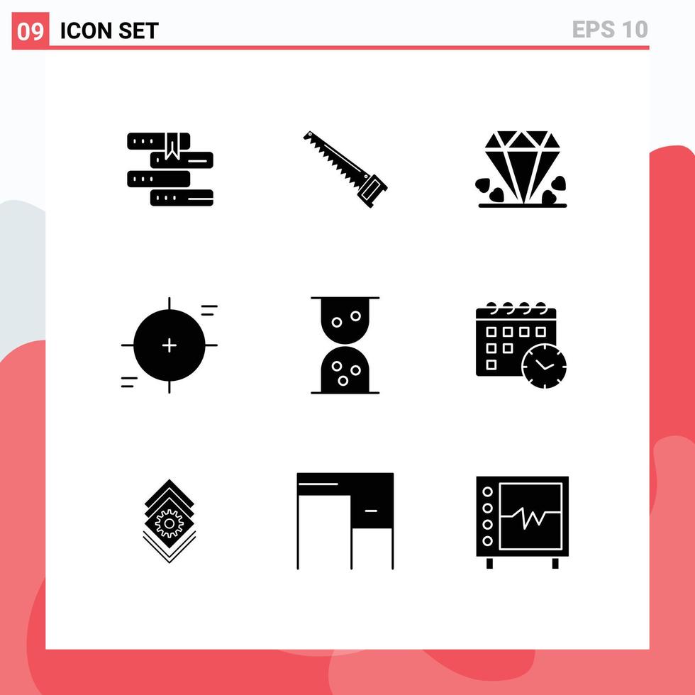 Set of 9 Vector Solid Glyphs on Grid for target reticle tools focus mother Editable Vector Design Elements