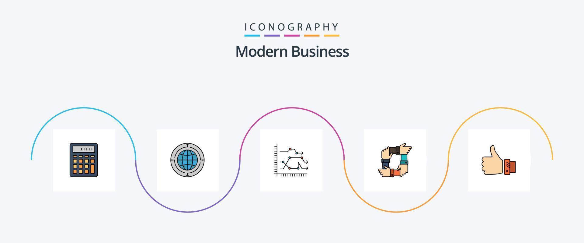 Modern Business Line Filled Flat 5 Icon Pack Including trends. diagram. communication. chart. analytics vector