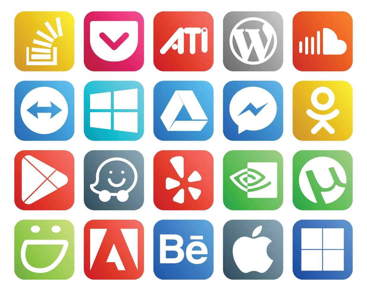 20 Social Media Icon Pack Including apps odnoklassniki soundcloud messenger windows vector