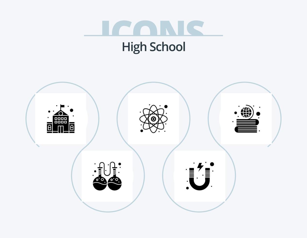 High School Glyph Icon Pack 5 Icon Design. geography. books. building. study. education vector