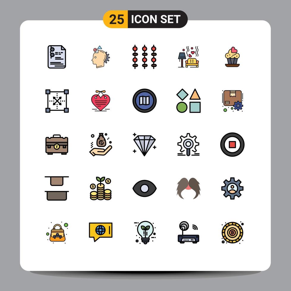conjunto de 25 iconos modernos de la interfaz de usuario símbolos signos para el proceso de amor de la boda sofá verduras elementos de diseño vectorial editables vector