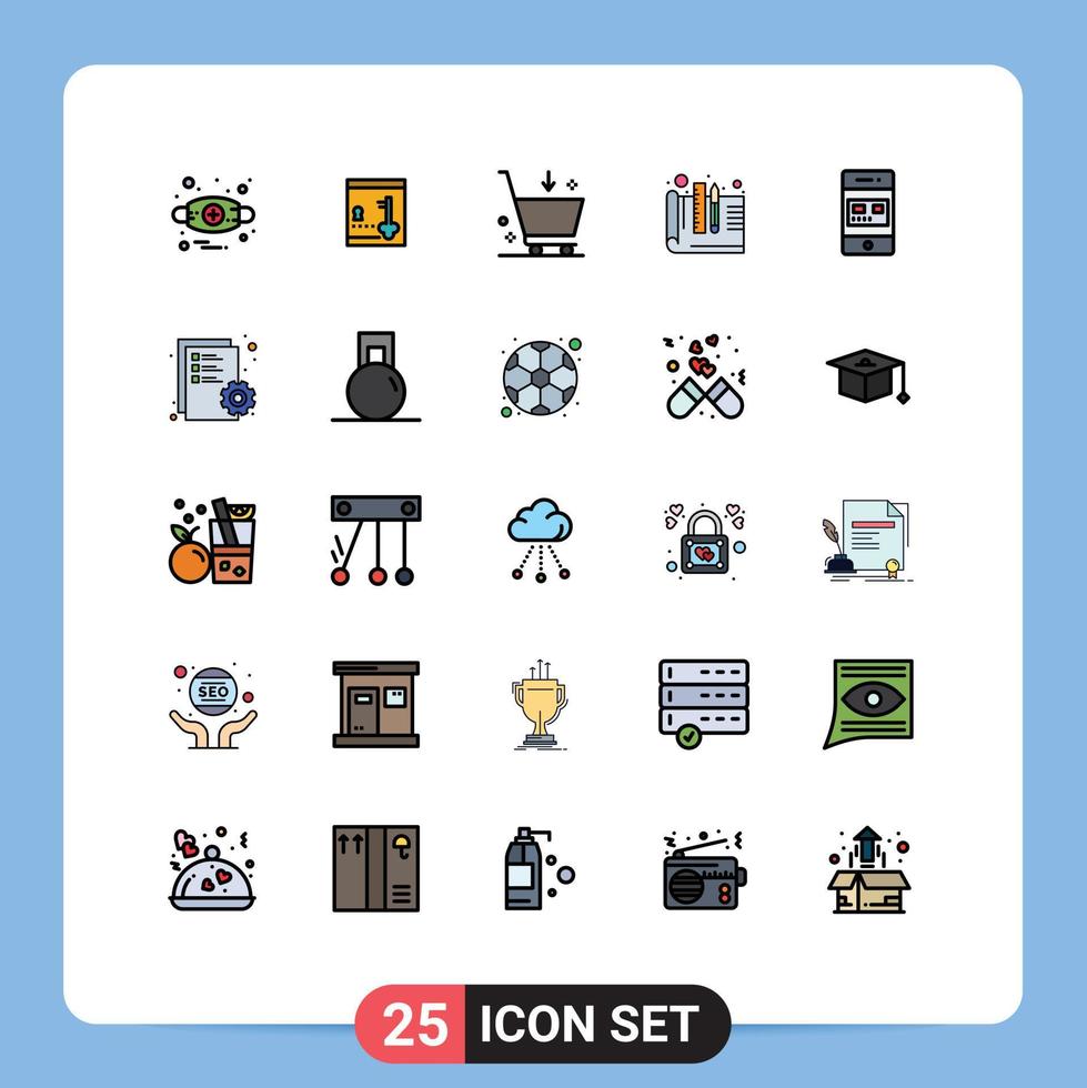 Editable Vector Line Pack of 25 Simple Filled line Flat Colors of card prototyping buy development creative Editable Vector Design Elements