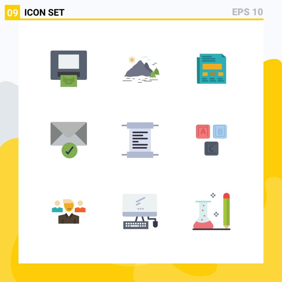 Modern Set of 9 Flat Colors and symbols such as script paper report verification mail Editable Vector Design Elements