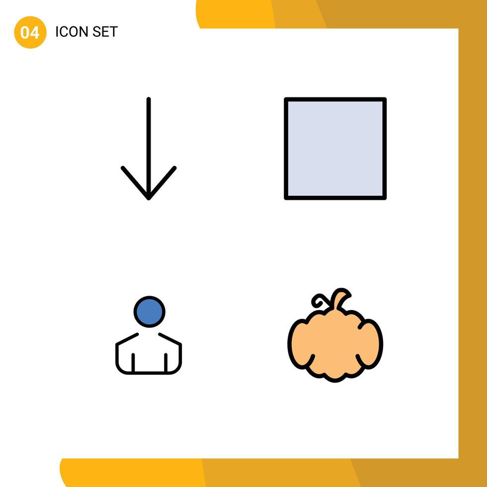 conjunto de 4 colores planos de línea de llenado vectorial en cuadrícula para vista de calabaza de flecha persona 95 elementos de diseño vectorial editables vector