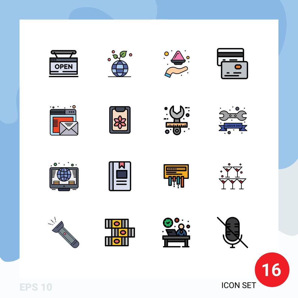 Set of 16 Modern UI Icons Symbols Signs for browser credit globe cards india Editable Creative Vector Design Elements