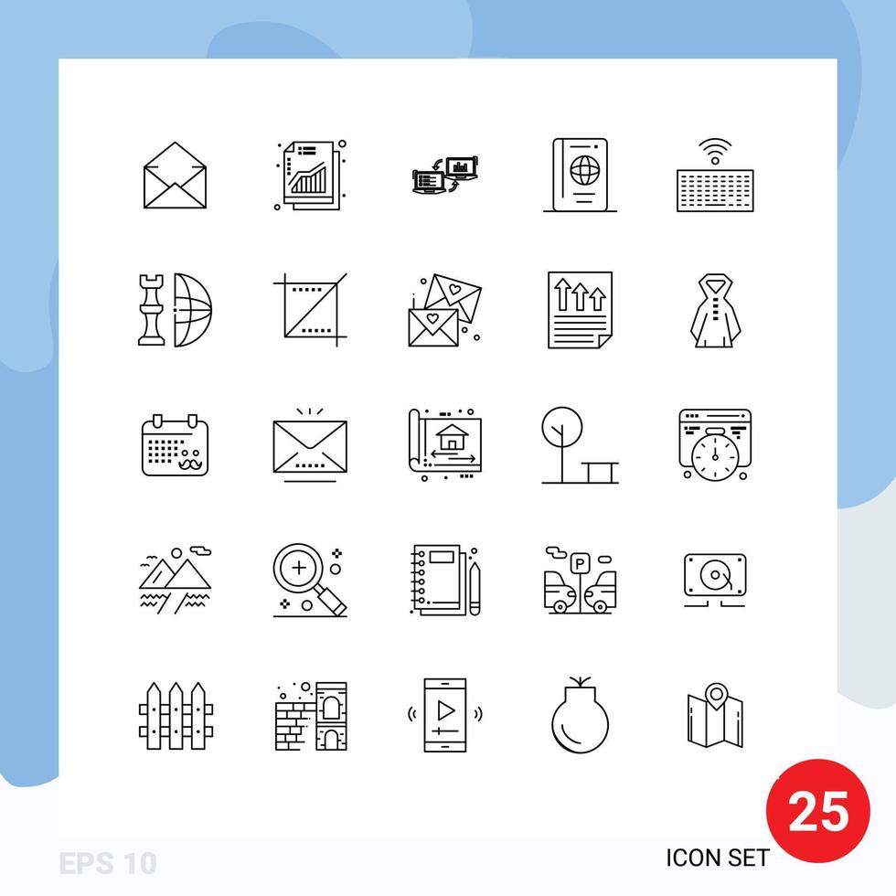Universal Icon Symbols Group of 25 Modern Lines of tourist passport exchange holiday data Editable Vector Design Elements