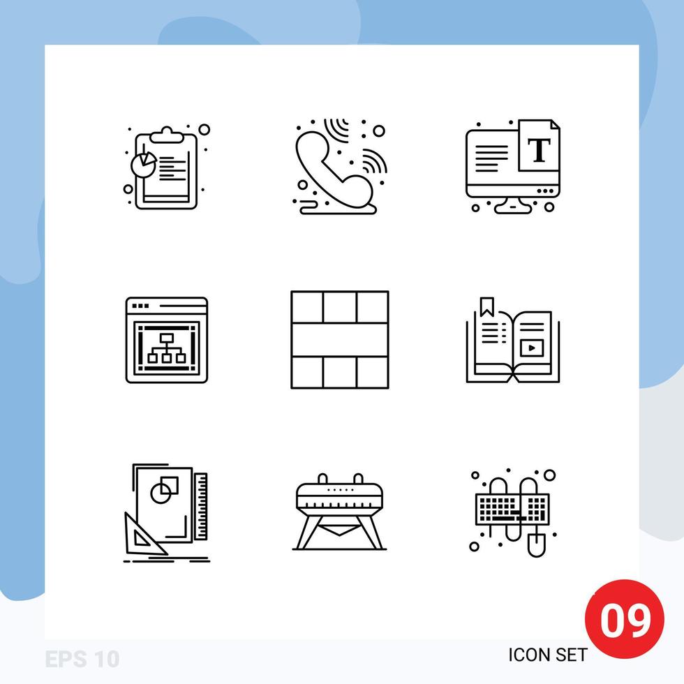 Mobile Interface Outline Set of 9 Pictograms of layout grid typography frame web Editable Vector Design Elements