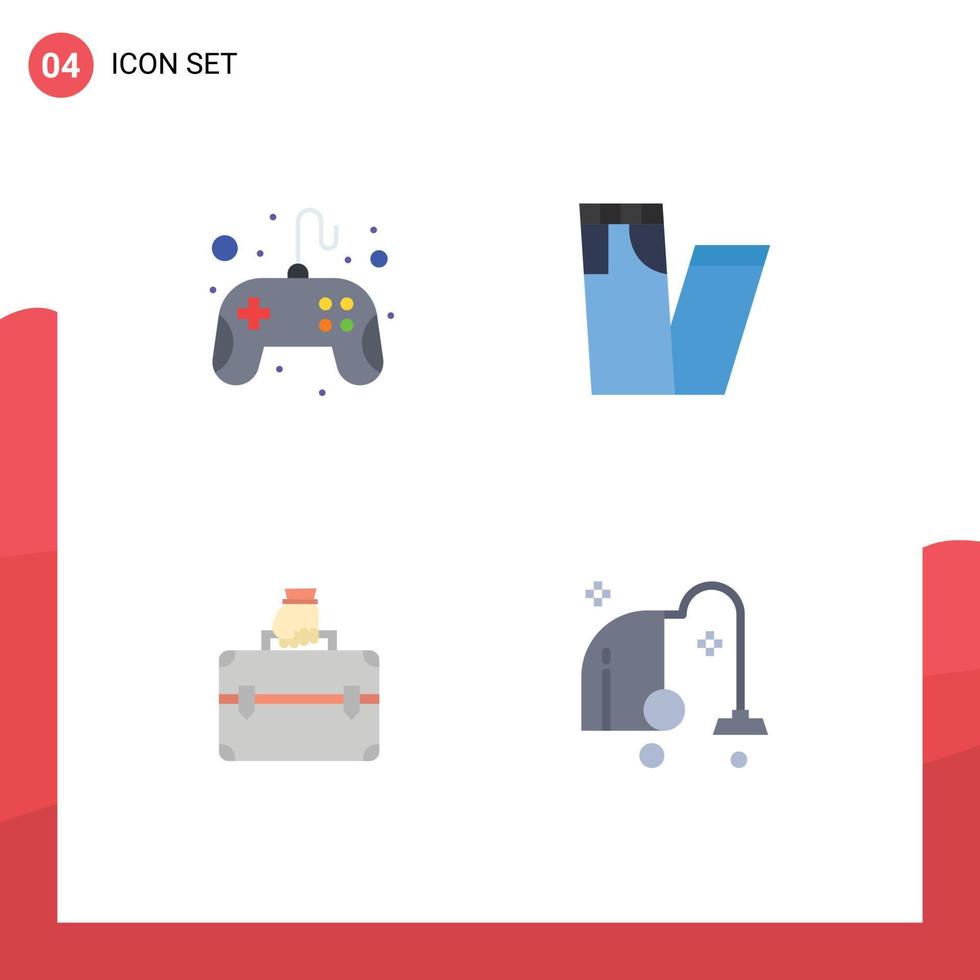 Mobile Interface Flat Icon Set of 4 Pictograms of control pad case pad pants cleaning Editable Vector Design Elements