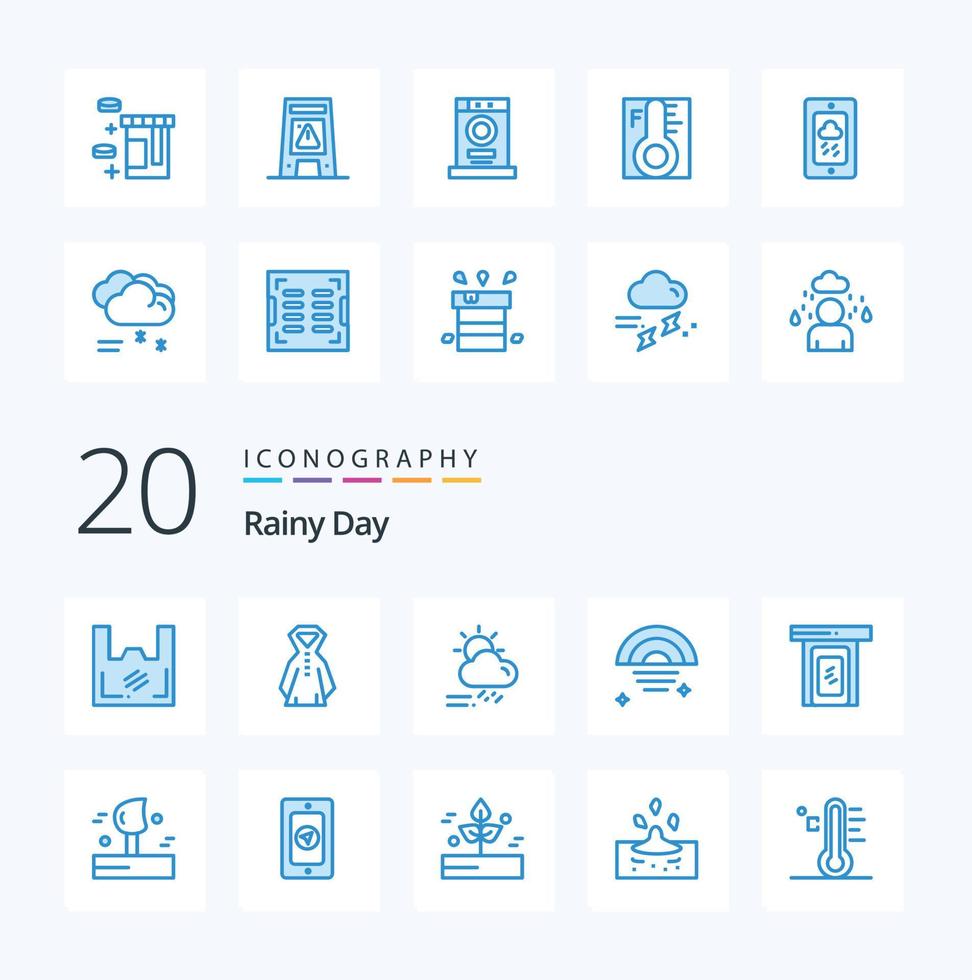 20 Rainy Blue Color icon Pack like rainy sky cloud rainy weather vector