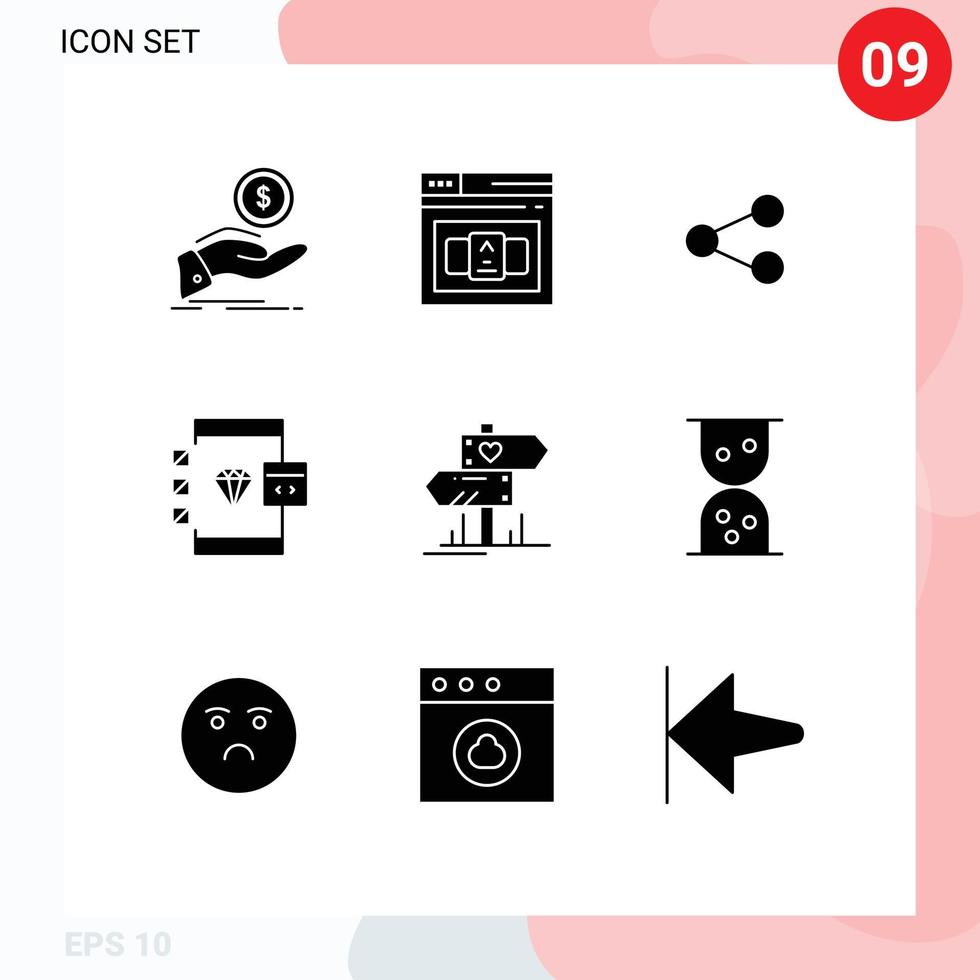 9 Universal Solid Glyphs Set for Web and Mobile Applications development coding html browser sharing Editable Vector Design Elements