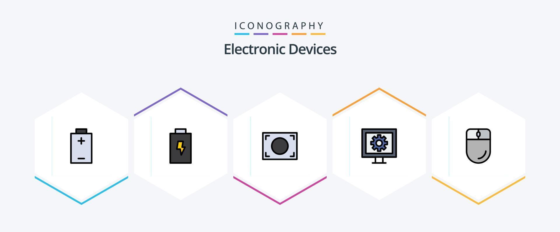 paquete de iconos de 25 dispositivos de línea completa que incluye . electrónico. foto. dispositivos. mirar vector