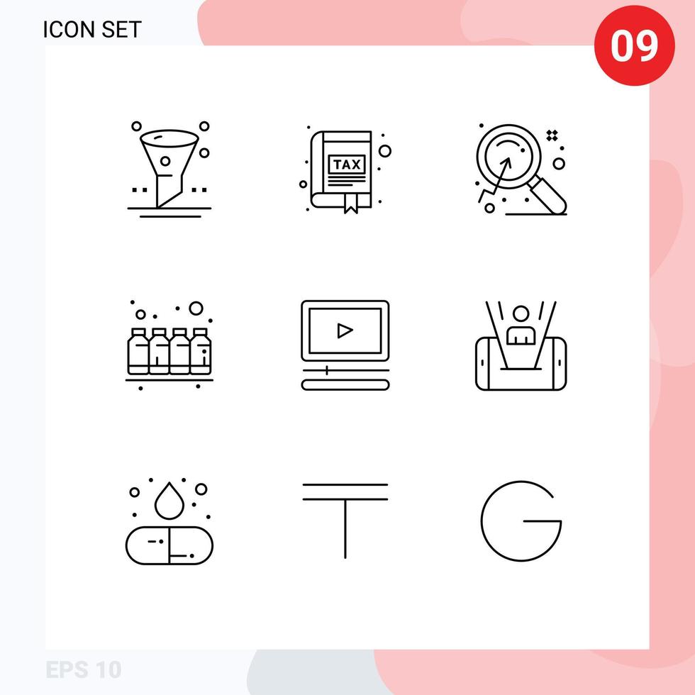 Group of 9 Outlines Signs and Symbols for colors ink tax color search Editable Vector Design Elements