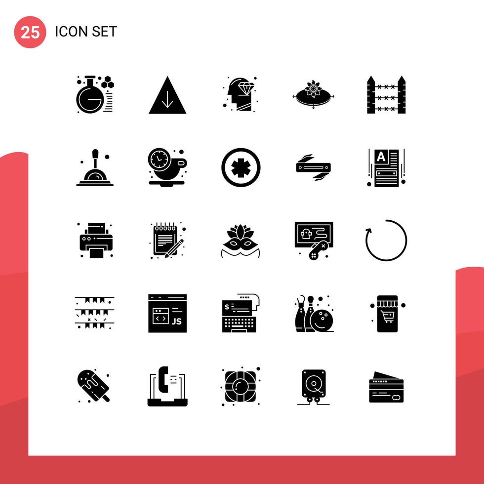 25 Universal Solid Glyph Signs Symbols of protection light head innovation concept Editable Vector Design Elements