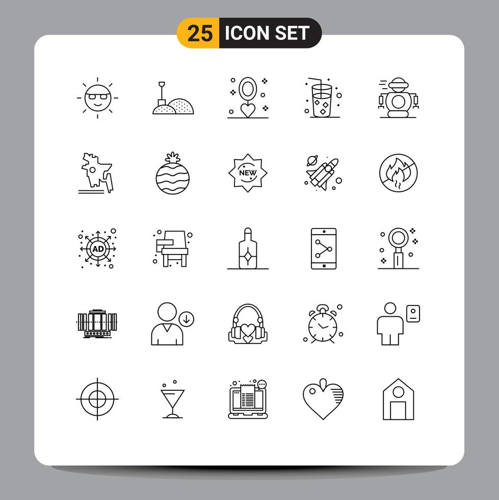 Universal Icon Symbols Group of 25 Modern Lines of technology juice celebration drink wedding Editable Vector Design Elements