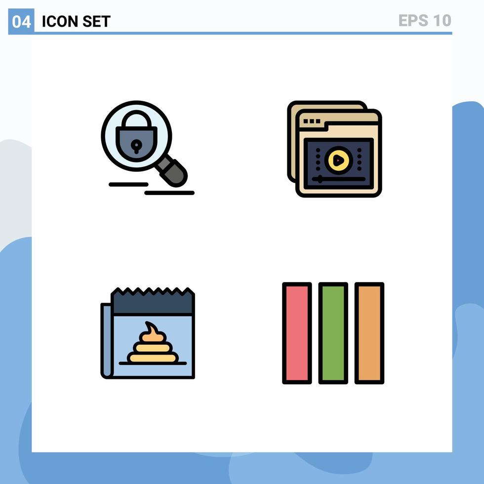 Mobile Interface Filledline Flat Color Set of 4 Pictograms of search online internet learning fake Editable Vector Design Elements