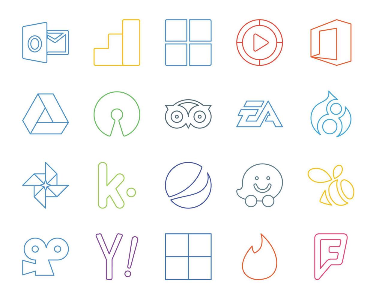 20 Social Media Icon Pack Including waze kik tripadvisor photo sports vector