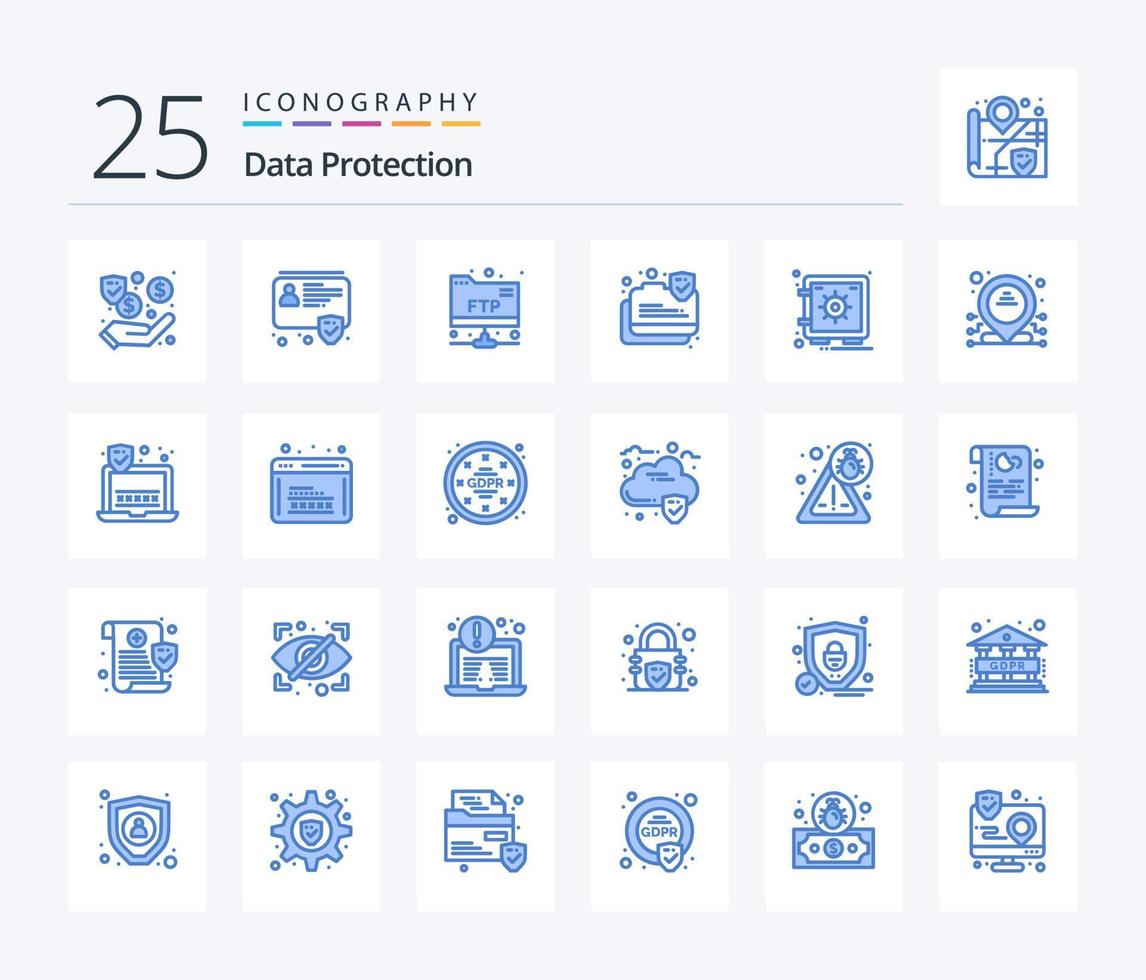Data Protection 25 Blue Color icon pack including security. locker. account. secure. data secure vector