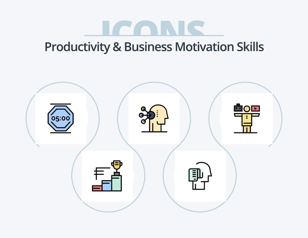 línea de habilidades de productividad y motivación empresarial paquete de iconos llenos 5 diseño de iconos. objetivo. tocar. humano. la vida. práctica vector