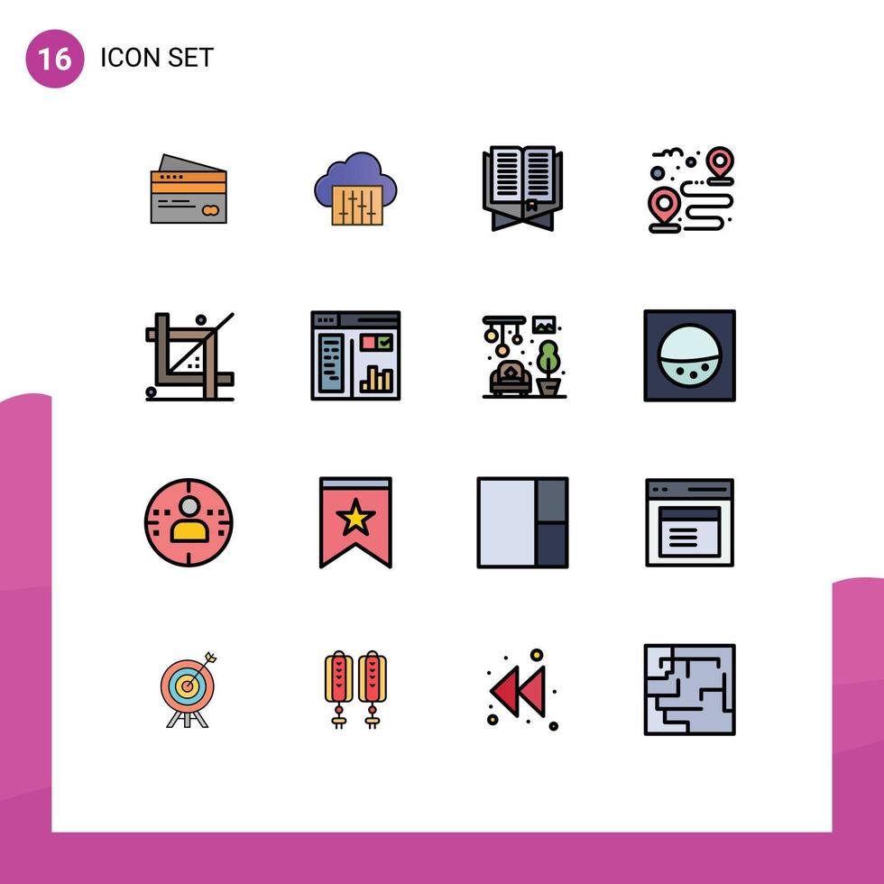 Pack of 16 Modern Flat Color Filled Lines Signs and Symbols for Web Print Media such as destination ramadhan cloud islam quran Editable Creative Vector Design Elements