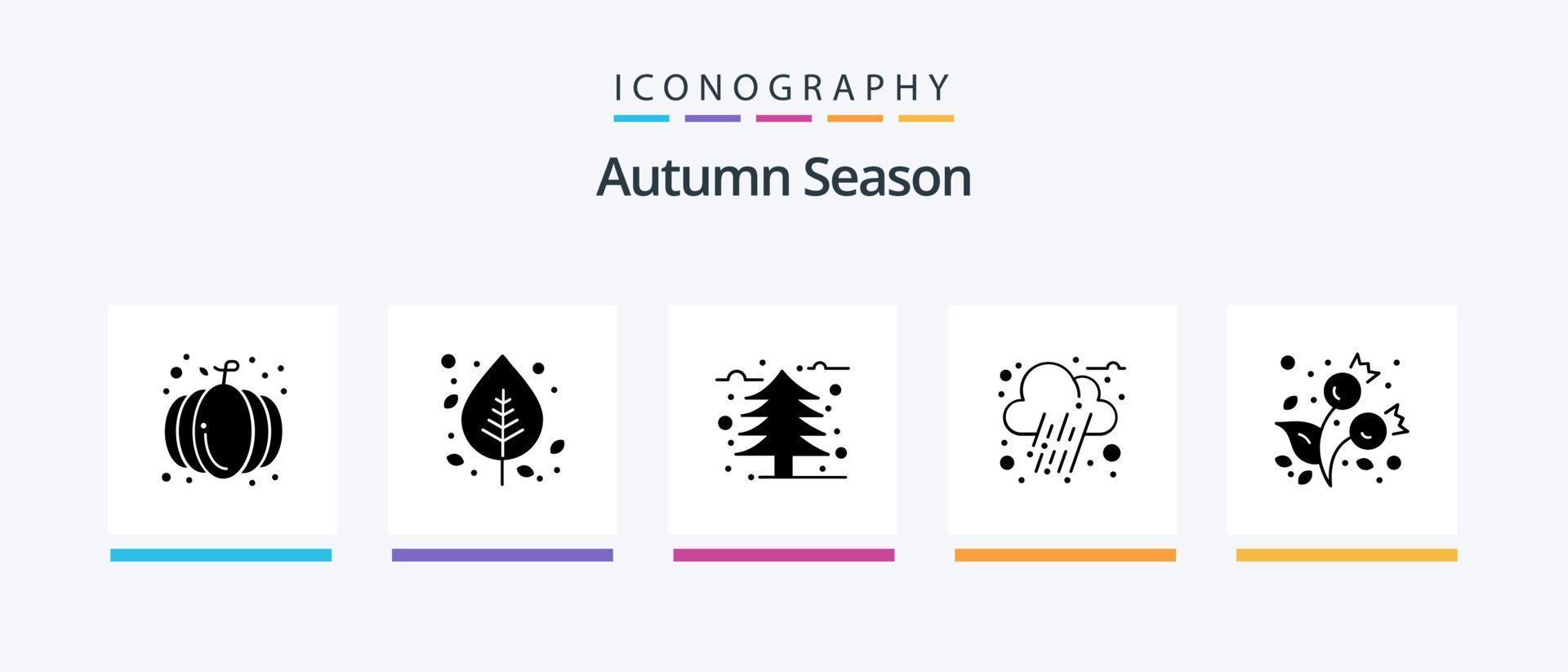 Autumn Glyph 5 Icon Pack Including berries. rain. tree. cloud. cold. Creative Icons Design vector