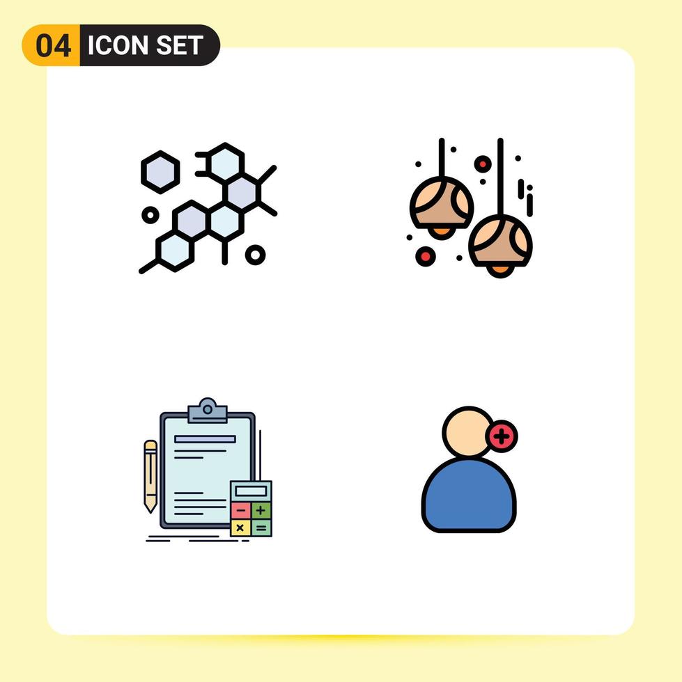 grupo de 4 signos y símbolos de colores planos de línea rellena para lámparas de bulbo de banca celular que financian elementos de diseño de vectores editables