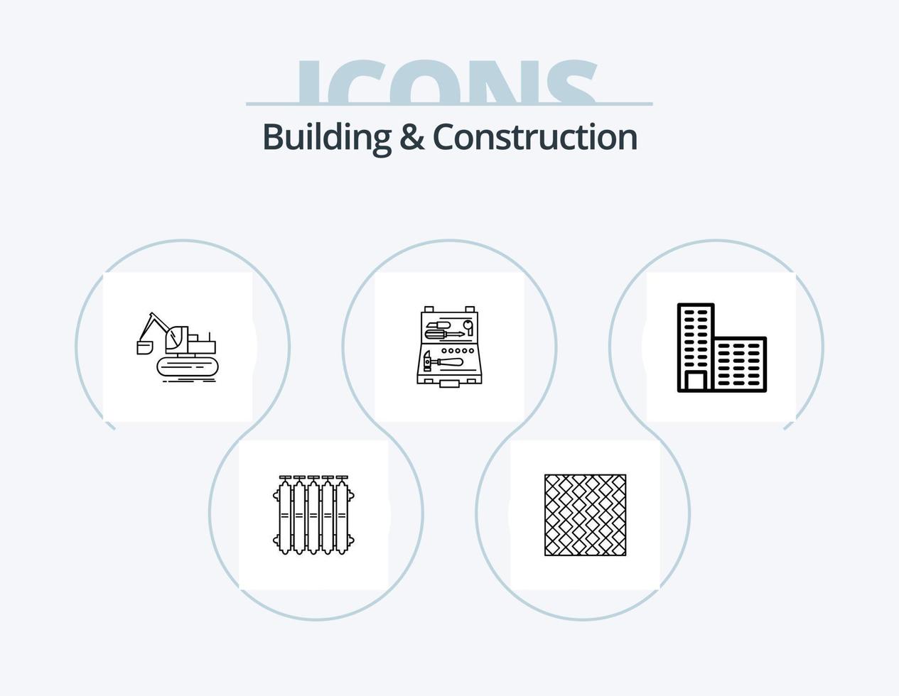 paquete de iconos de línea de construcción y construcción 5 diseño de iconos. tornillo. construcción. camión. edificio. construcción vector
