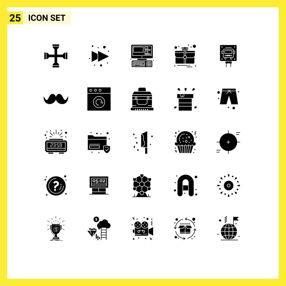 25 Universal Solid Glyph Signs Symbols of sign bus computer thing case Editable Vector Design Elements